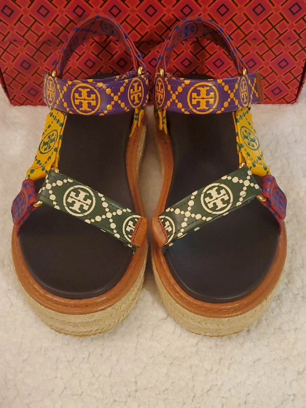 NWB Tory Burch T Monogram Rope Sport Sandal-SZ 8.5-Discontinued-in Bourbon/Coco